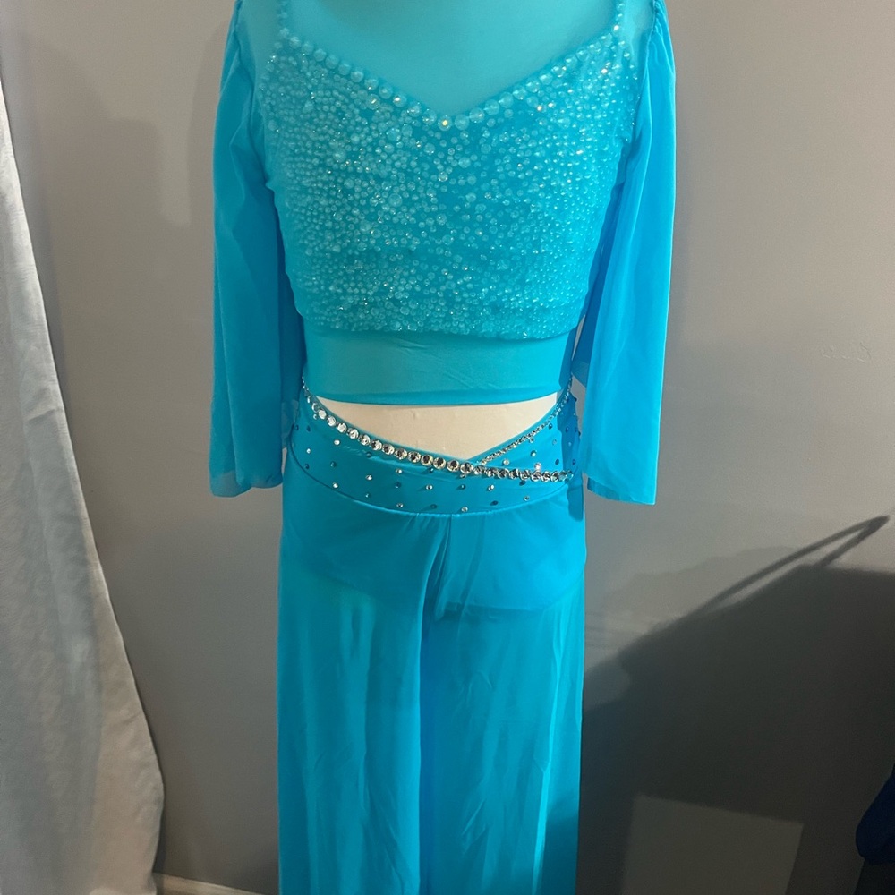 Turquoise Beaded Two-Piece Dance Competition Costume